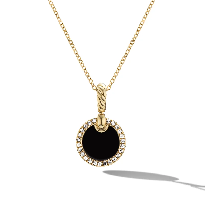 Shop Handcrafted Jewelry At Special Promotional Rates Petite DY Elements® Pendant Necklace in 18K Yellow Gold with Black Onyx and Diamonds\, 17.8mm