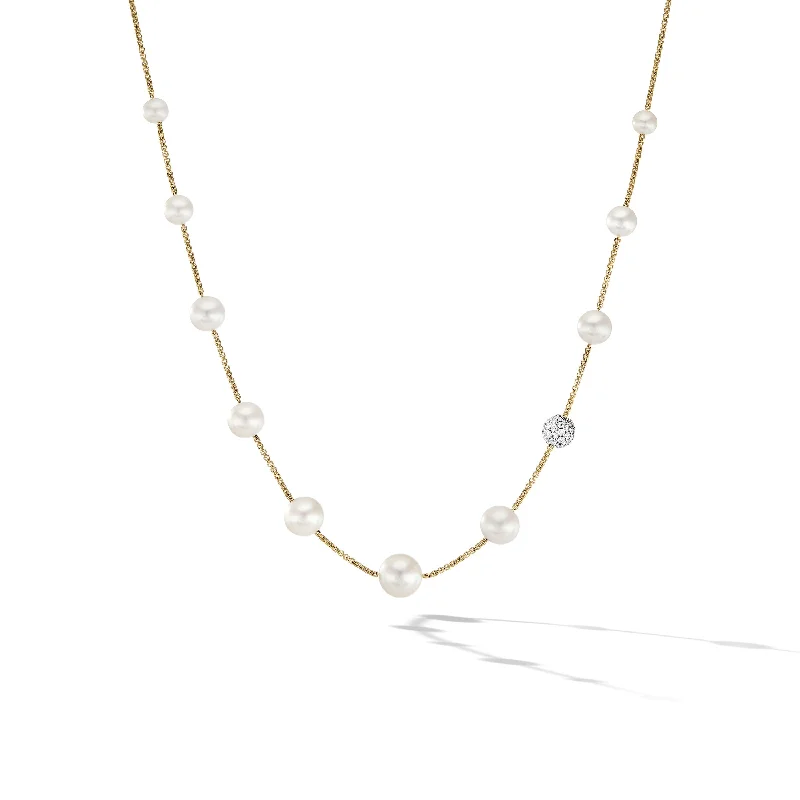 Jewelry Clearance – Final Chance To Save Big Pearl and Pavé Station Necklace in 18K Yellow Gold with Pearls and Diamonds