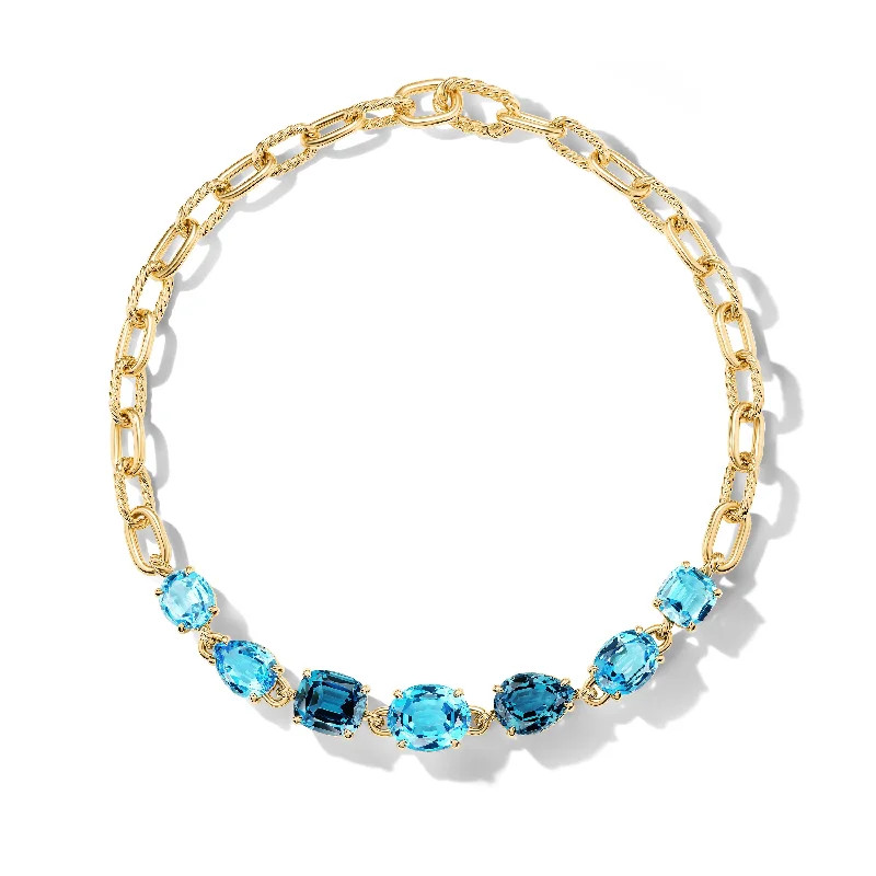 Personalized Jewelry Sale – Meaningful Gifts At Great Prices Marbella™ Chain Necklace in 18K Yellow Gold with Blue Topaz and Hampton Blue Topaz\, 8.5mm