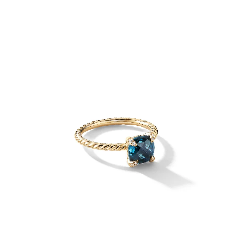 Don't Miss Out – Shop Elegant Jewelry For Less Chatelaine® Ring in 18K Yellow Gold with Hampton Blue Topaz and Diamonds\, 7mm