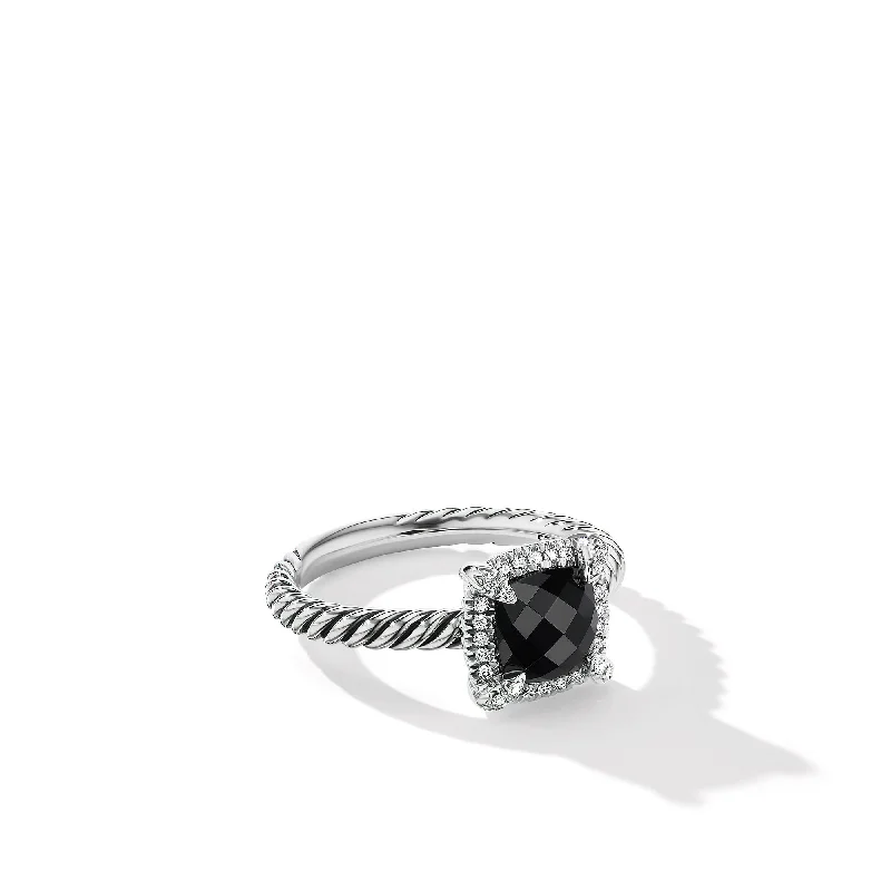 Exclusive Jewelry Bundles At Discounted Rates Petite Chatelaine® Pavé Bezel Ring in Sterling Silver with Black Onyx and Diamonds\, 7mm