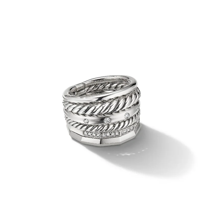 Shop Dazzling Rings, Earrings, And More At Special Discounts Stax Six Row Ring in Sterling Silver with Diamonds\, 16mm