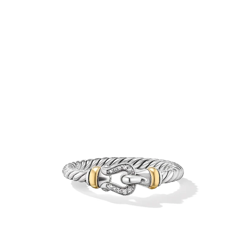 Jewelry Clearance Event – Stock Up Before It's Over Petite Buckle Ring in Sterling Silver with 18K Yellow Gold and Diamonds\, 2mm