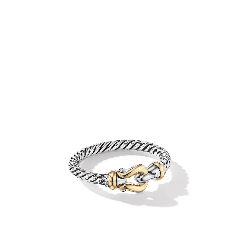 Seasonal Jewelry Deals – Elevate Your Style Petite Buckle Ring in Sterling Silver with 18K Yellow Gold\, 2mm