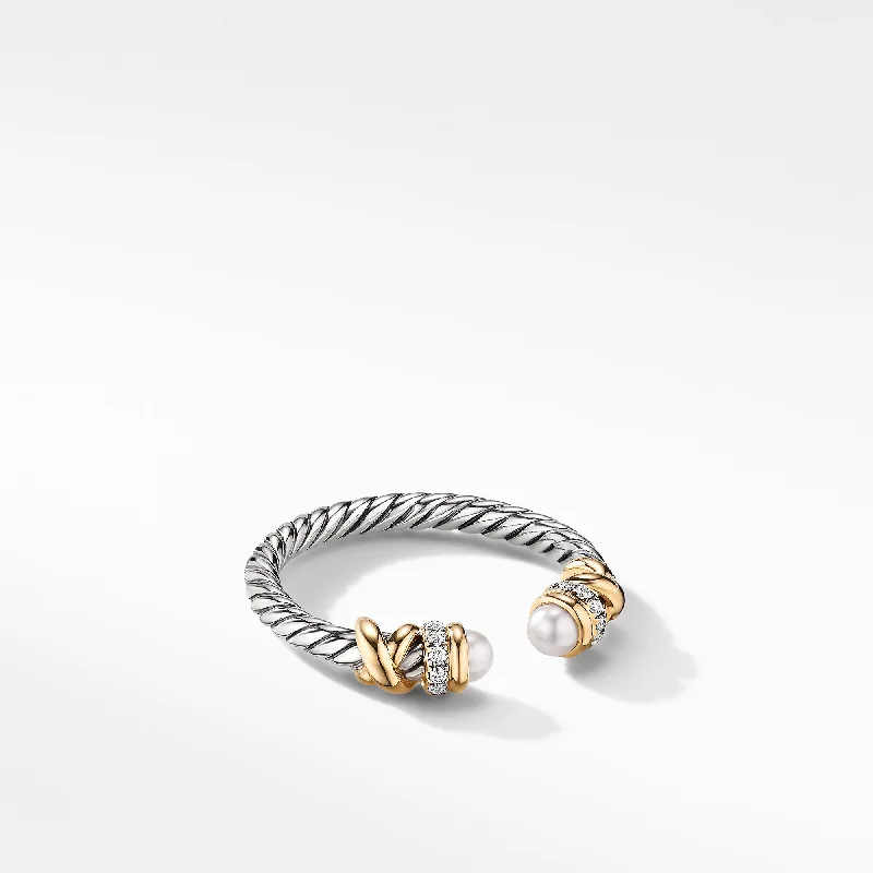 Discounted Jewelry For A Glamorous Look Petite Helena Ring in Sterling Silver with 18K Yellow Gold\, Pearls and Diamonds\, 2.5mm