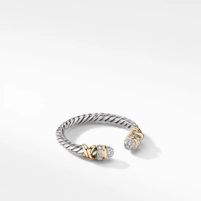 Shop Signature Jewelry Styles At Exclusive Prices Petite Helena Open Ring in Sterling Silver with 18K Yellow Gold and Diamonds\, 2.5mm