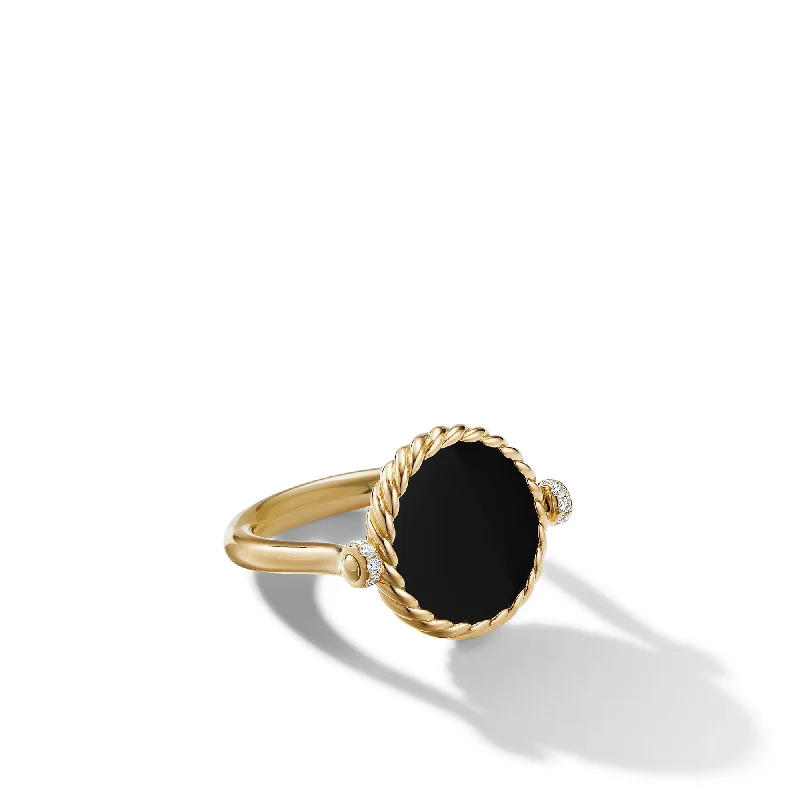 Affordable Gold-Plated Jewelry For Modern Fashion DY Elements® Swivel Ring in 18K Yellow Gold with Black Onyx Reversible to Mother of Pearl and Diamonds\, 15mm