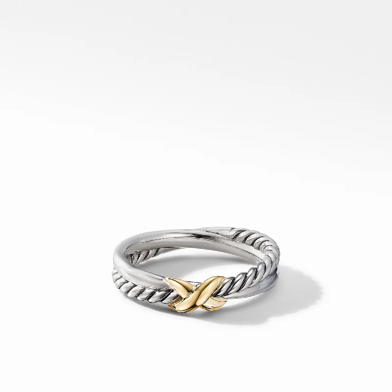 Delicate Crystal Jewelry For Sophisticated Charm Petite X Ring in Sterling Silver with 18K Yellow Gold\, 4mm