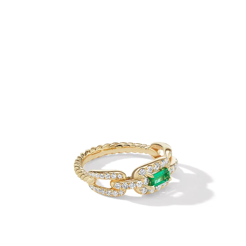 Handcrafted Jewelry Sale – Unique Designs At Low Prices Stax Chain Link Stone Ring in 18K Yellow Gold with Diamonds and Emerald\, 7mm