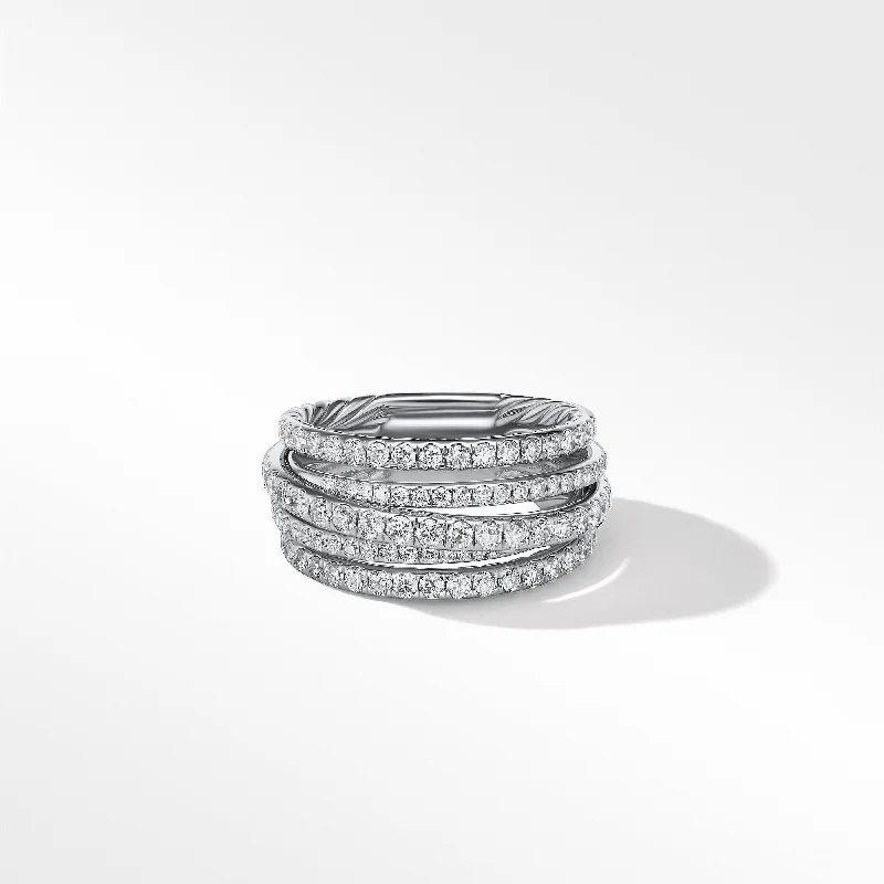 Chic And Stylish Jewelry At Exclusive Prices Pavé Crossover Ring in 18K White Gold with Diamonds\, 11mm