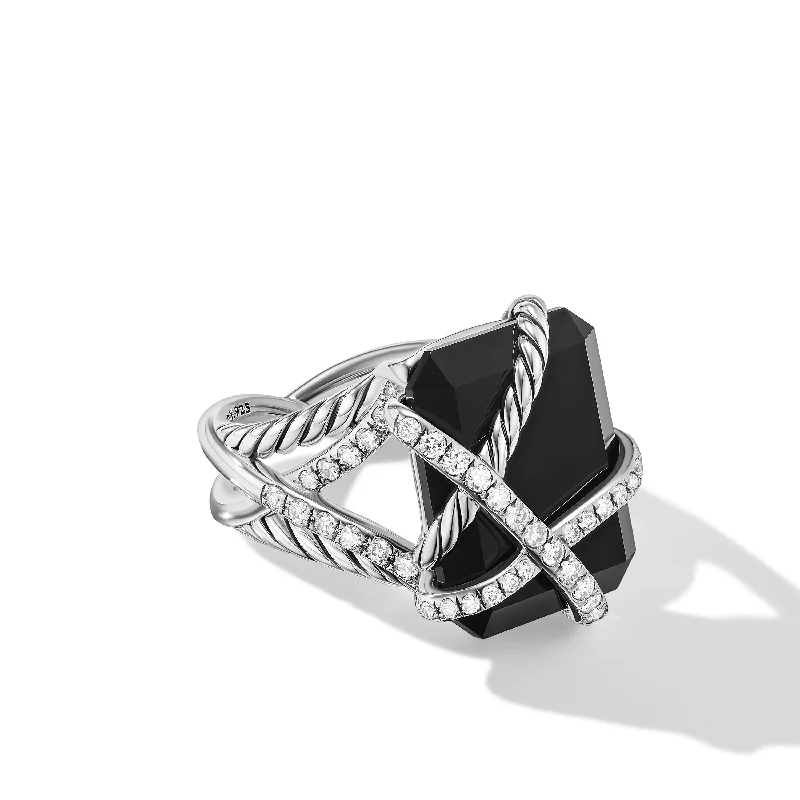 Shop Stylish Jewelry Now And Save Big Cable Wrap Ring in Sterling Silver with Black Onyx and Diamonds\, 20.4mm