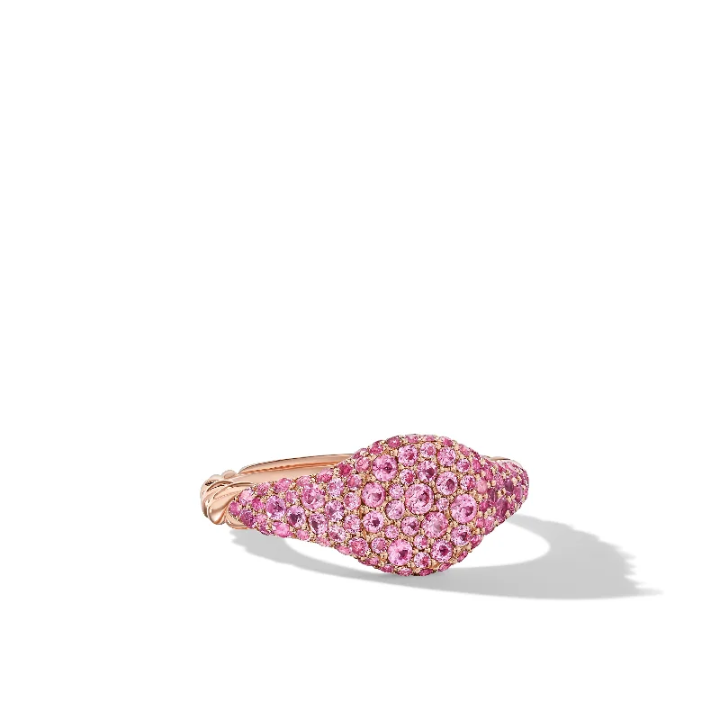 Once-A-Year Jewelry Sale – Grab Your Favorites Now Petite Pavé Pinky Ring in 18K Rose Gold with Pink Sapphires\, 7mm