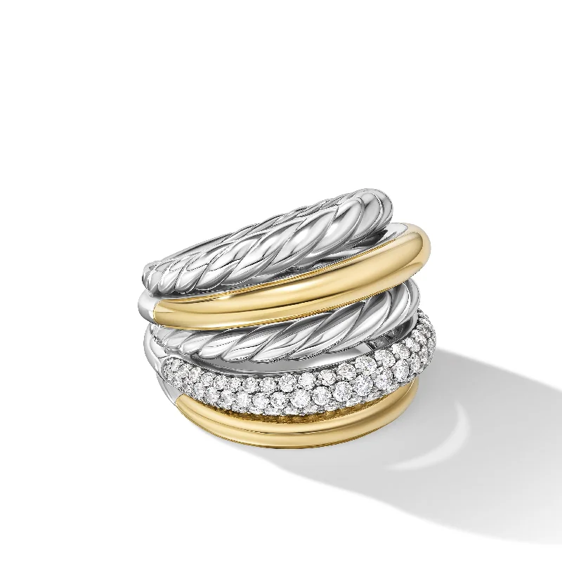 Accessorize For Less – Luxury Jewelry At Affordable Prices DY Mercer™ Multi Row Ring in Sterling Silver with 18K Yellow Gold and Diamonds\, 21mm