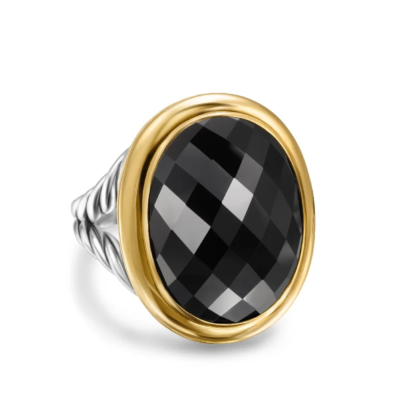 Fashion-Forward Jewelry At Incredible Prices Albion® Oval Ring in Sterling Silver with 18K Yellow Gold and Black Onyx\, 21mm