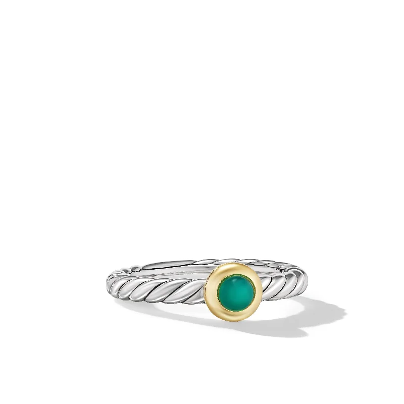 Luxury Meets Affordability – Jewelry Sale Now Live Petite Modern Cable Ring in Sterling Silver with 14K Yellow Gold and Green Onyx\, 2.8mm