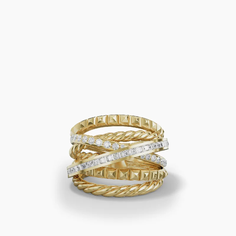 Exclusive Jewelry Offers – Shine For Less 17.5MM CROSSOVER TRIO 6-ROW RING DI 18K