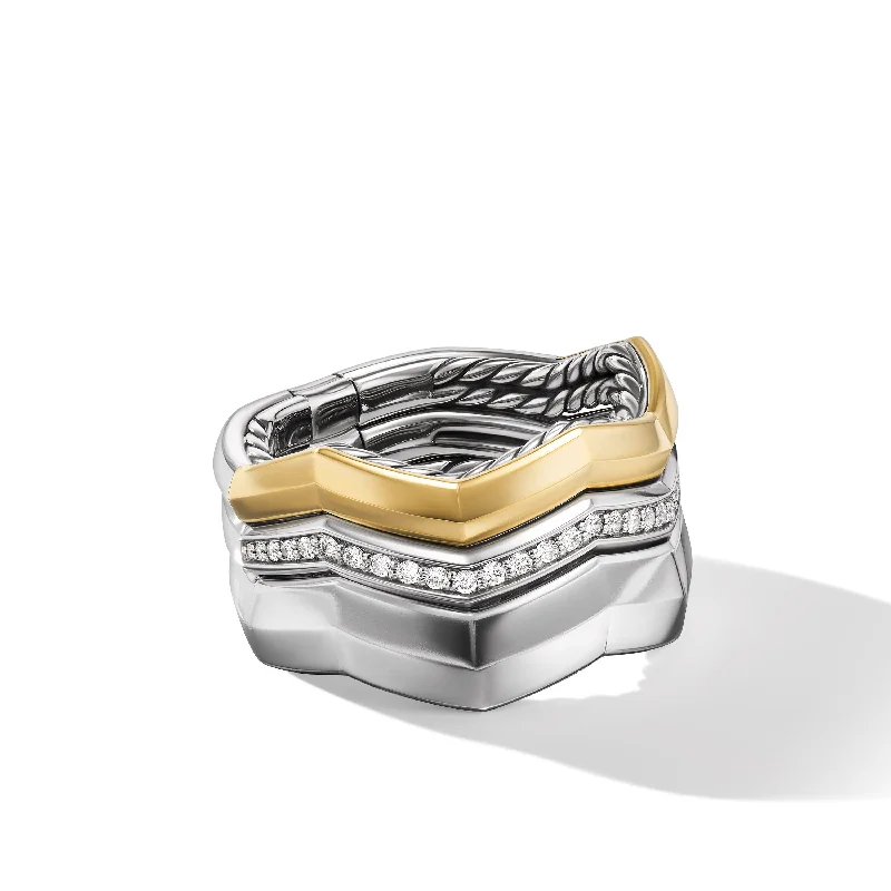 Don't Miss Our Biggest Jewelry Sale Of The Season Zig Zag Stax™ Three Row Ring in Sterling Silver with 18K Yellow Gold and Diamonds\, 11.7mm