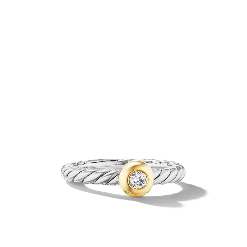 Shop Fine Jewelry With Exclusive Savings Petite Modern Cable Ring in Sterling Silver with 14K Yellow Gold and Center Diamond\, 2.8mm