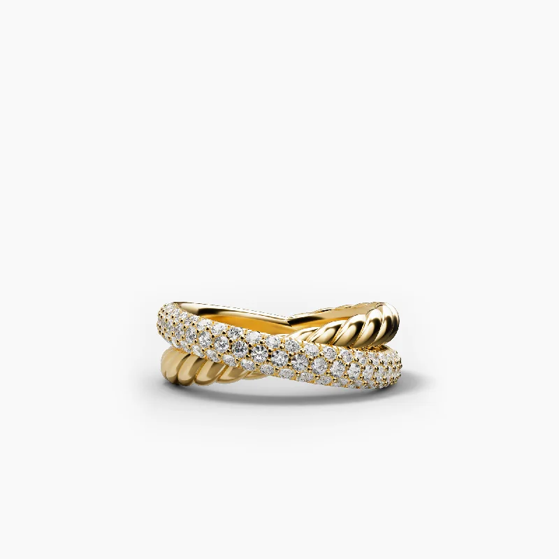 Grab Your Dream Jewelry At The Lowest Prices 7.5MM BOLD CROSSOVER 2-ROW RING DI 18K