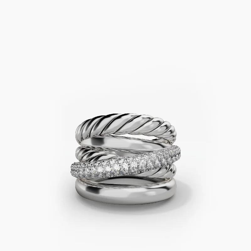 Discounted Luxury Jewelry – Shine Without The Splurge 17.5MM BOLD CROSSOVER 5-ROW RING DI SIL