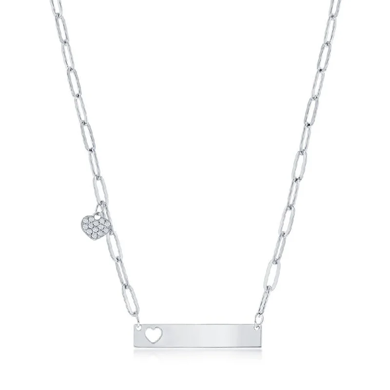 Luxury Jewelry At Budget-Friendly Prices – Grab Yours Now SS Bar with Heart CZ Paperclip Neckace