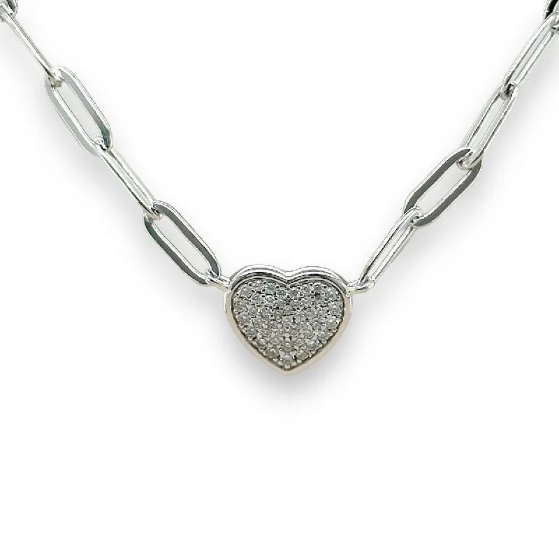 Bestselling Jewelry At Special Promotional Rates SS CZ Heart Paperclip Necklace