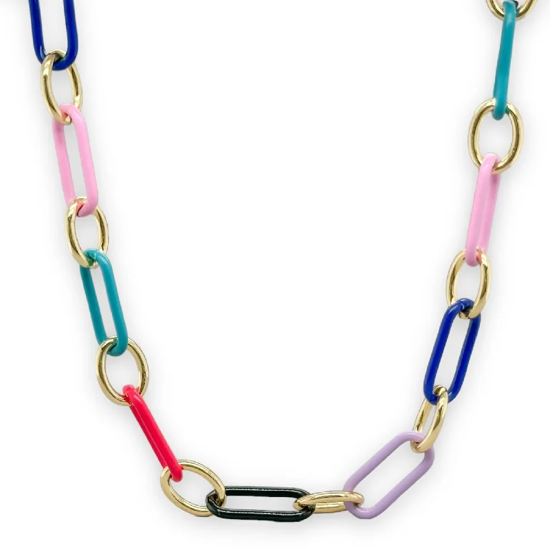 Sparkle On A Budget – Fine Jewelry For Less YGP Multi Color Enamel Paperclip Necklace