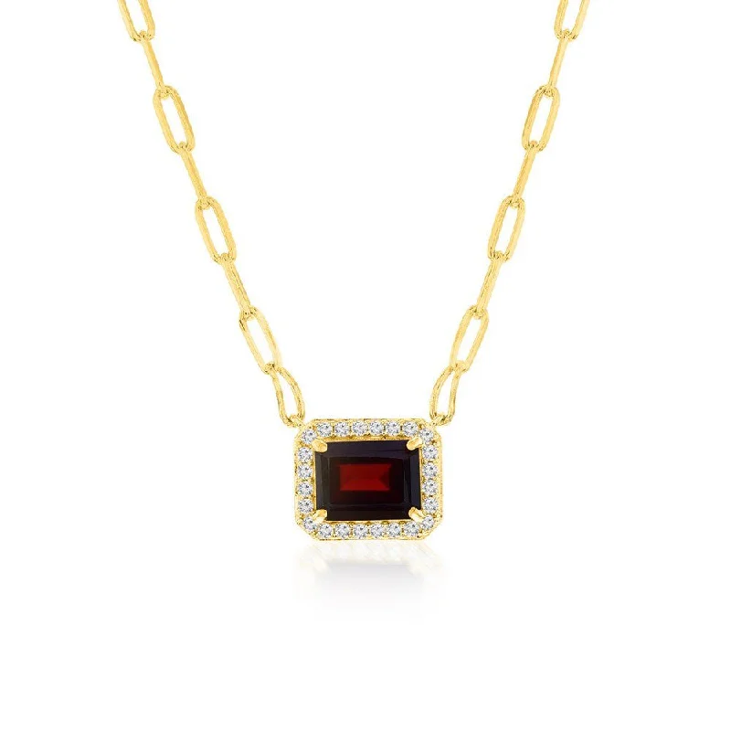 Exclusive Savings On Timeless Jewelry Pieces YGP Sterling Paperclip chain with White Zircon and Garnet Pendant