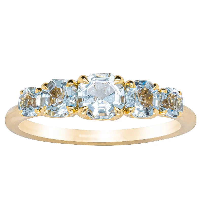 Must-Have Jewelry At Irresistible Discounts 18ct Yellow Gold Five Stone Aquamarine Octavia Ring