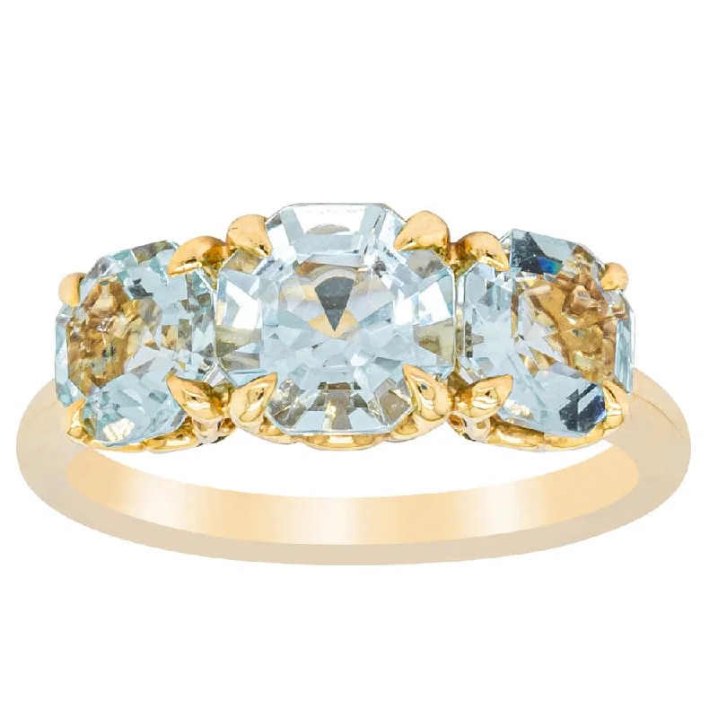 Unmissable Jewelry Discounts – Elevate Your Look For Less 18ct Yellow Gold Three Stone Aquamarine Octavia Ring