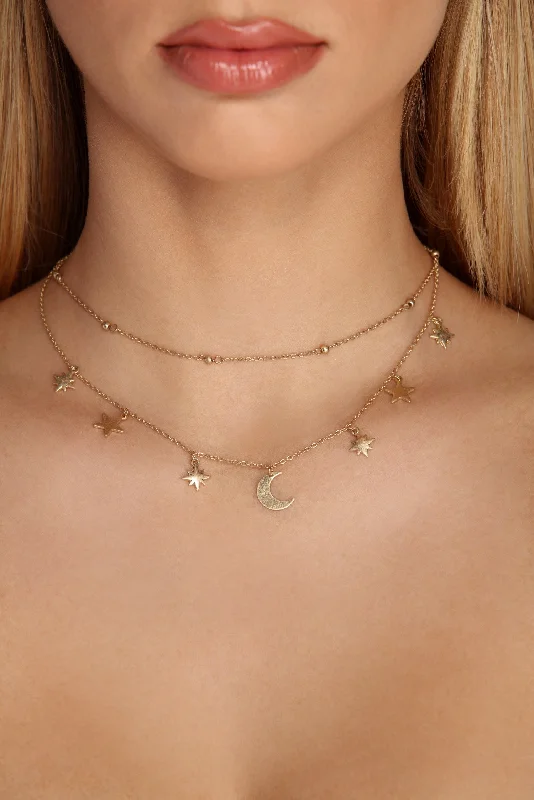 Star And Moon Charm Necklace